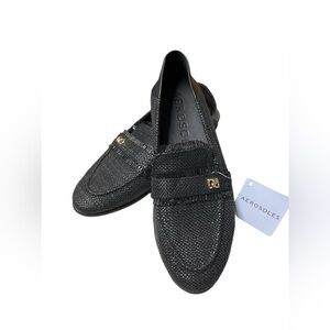 NWT AEROSOLES BRIK Woven Black Raffia Loafers Size 8-9